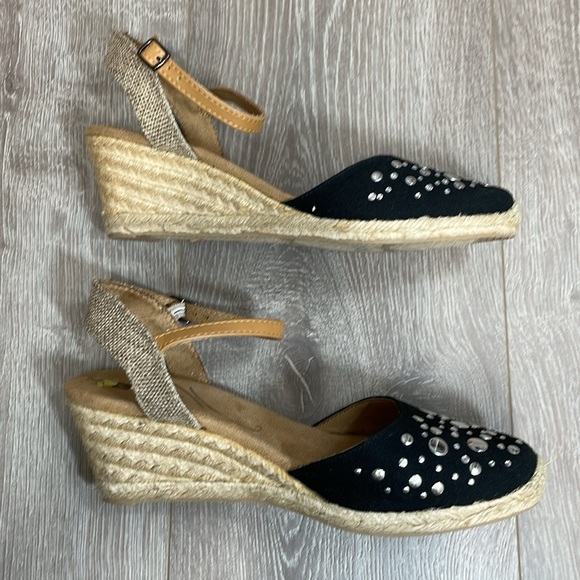 White Mountain Solar Black Espadrille Wedge Sandals 9 - Picture 10 of 16